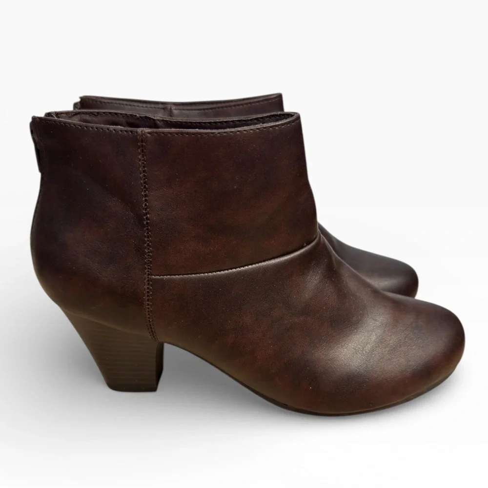 Apri Italian Shoemakers Brown Faux Leather Ankle Booties Womens 10 Heeled Zips